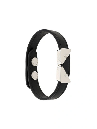 Fendi Monster Eyes Leather Bracelet In Black