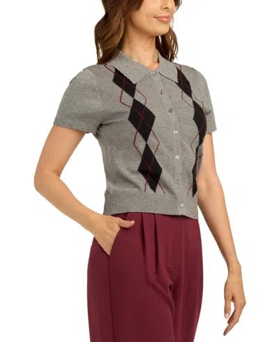 Bcx Juniors' Button-front Sweater Cardigan In Gray
