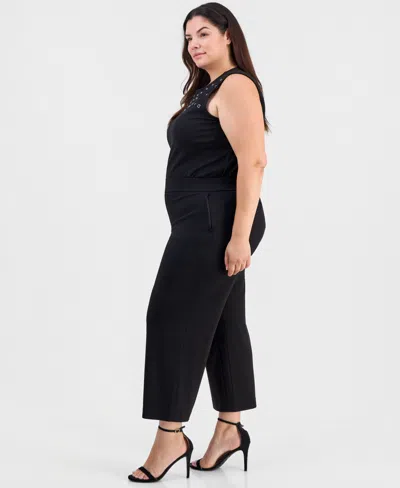 Anne Klein Plus Size Pull-on Wide-leg Cropped Pants In Black