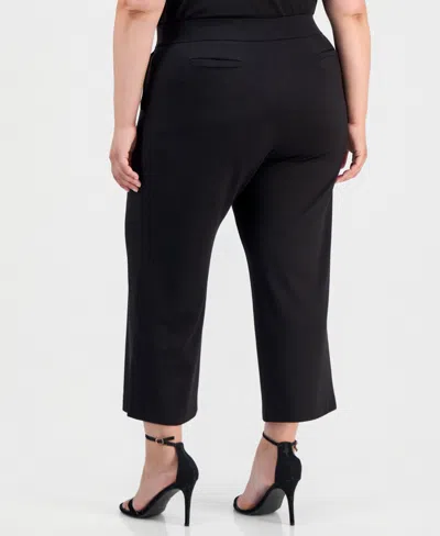 Anne Klein Plus Size Pull-on Wide-leg Cropped Pants In Black