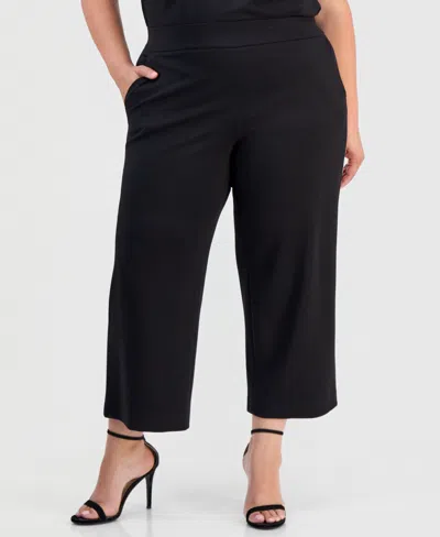 Anne Klein Plus Size Pull-on Wide-leg Cropped Pants In Black