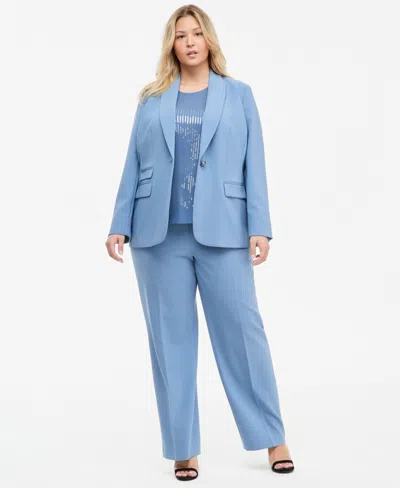 Anne Klein Plus Size Notched-collar Single-button Lined Blazer In Blue