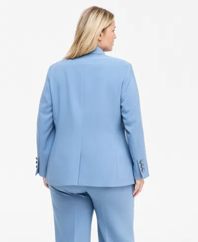 Anne Klein Plus Size Notched-collar Single-button Lined Blazer In Blue