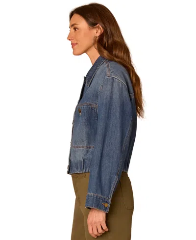 Democracy Petite Stand Collar Button-front Jacket In Blue