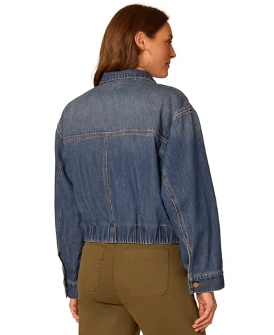 Democracy Petite Stand Collar Button-front Jacket In Blue