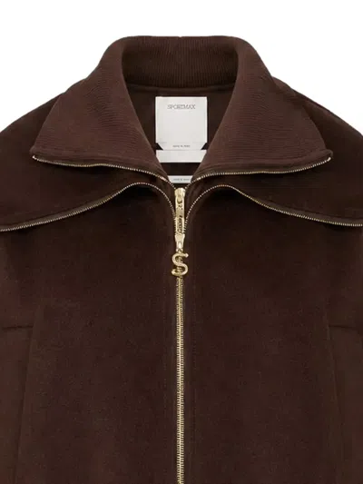 Sportmax Pure Wool Bomber Jacket With Removable Front Insert In Brown