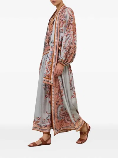 Zimmermann Paisley Floral Pure Silk Blouse With Self-tie Neck Detail In Multicolour