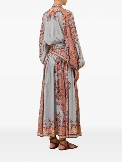 Zimmermann Paisley Floral Pure Silk Blouse With Self-tie Neck Detail In Multicolour