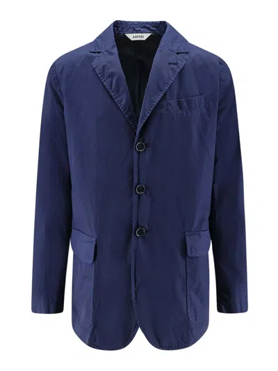 Aspesi Single-breasted Long-sleeved Suit Jacket In Blue