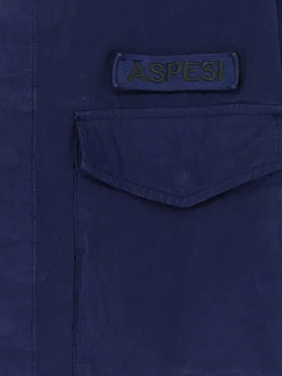 Aspesi Field Cotton Shirt Jacket Lived Effect In Blue