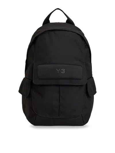 Y-3 Canvas Cotton Backpack With Pockets In Black