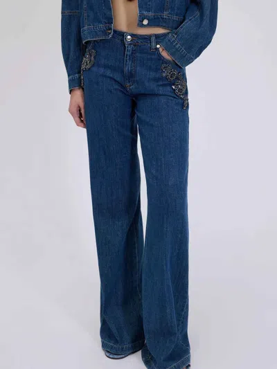 Ermanno Firenze Jeans With Embroidered Stones In Blue