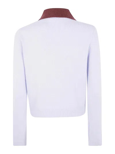 Self-portrait Knit Top Contrasting Collar Front Pockets In White