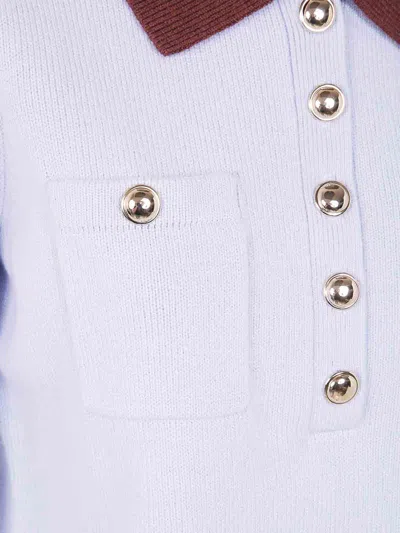 Self-portrait Knit Top Contrasting Collar Front Pockets In White