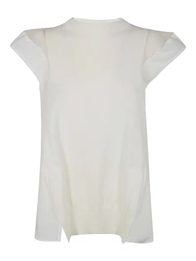 Sacai Cap Sleeve Mesh Knit Pullover In White