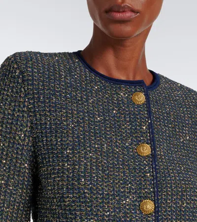 Balmain Sequined Tweed Jacket In Black