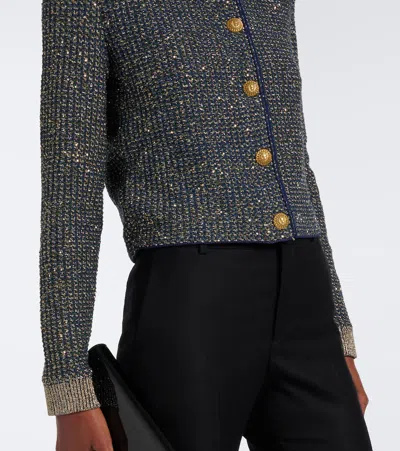 Balmain Sequined Tweed Jacket In Black