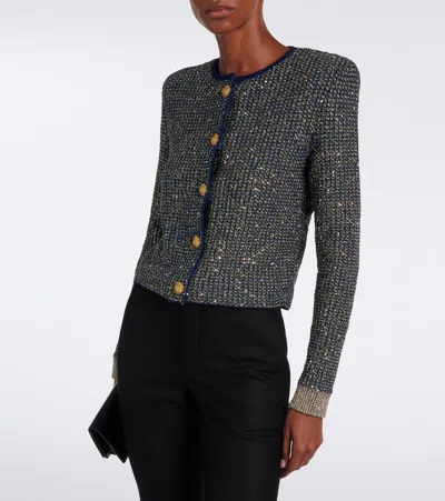 Balmain Sequined Tweed Jacket In Black