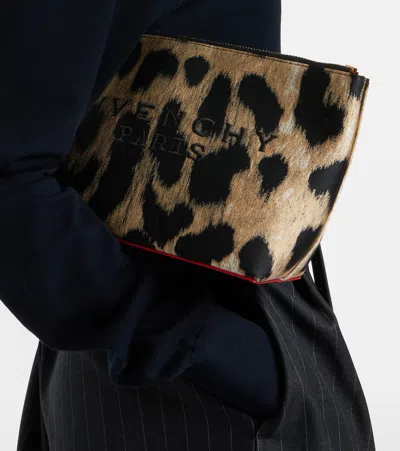 Givenchy Logo Leopard-print Pouch In Beige
