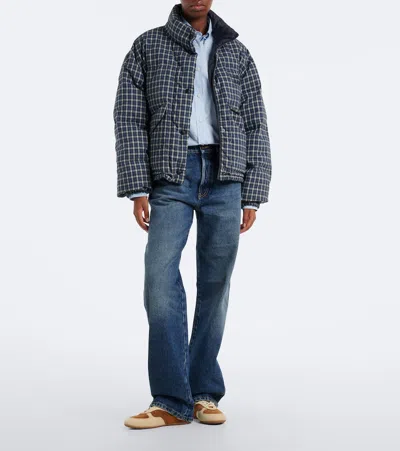 Miu Miu Jacket High Collar Checked Pattern Pockets Quilted In Blue