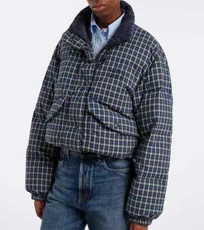 Miu Miu Jacket High Collar Checked Pattern Pockets Quilted In Blue