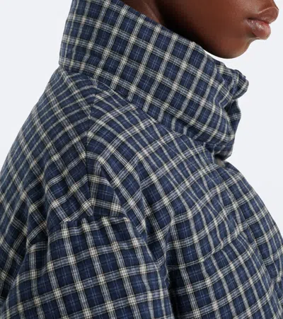 Miu Miu Jacket High Collar Checked Pattern Pockets Quilted In Blue