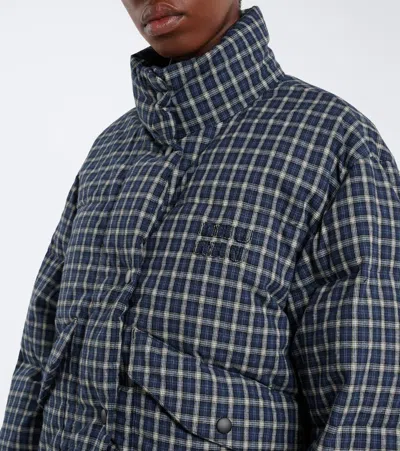 Miu Miu Jacket High Collar Checked Pattern Pockets Quilted In Blue