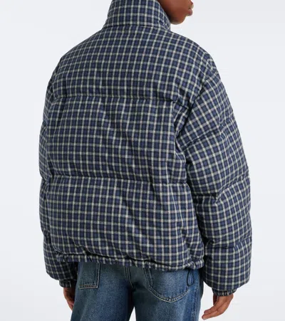 Miu Miu Jacket High Collar Checked Pattern Pockets Quilted In Blue