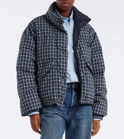 Miu Miu Jacket High Collar Checked Pattern Pockets Quilted In Blue