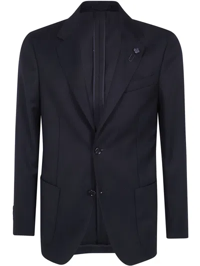 Lardini Herringbone-pattern Single-breasted Blazer In Blue