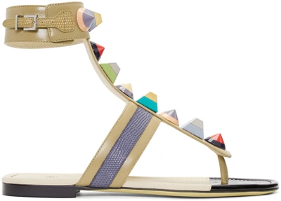 Shop Fendi Taupe Rainbow Thong Sandals