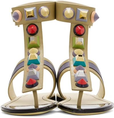 Shop Fendi Taupe Rainbow Thong Sandals