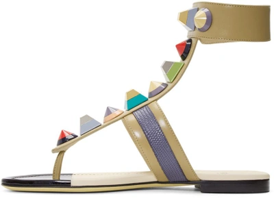 Shop Fendi Taupe Rainbow Thong Sandals