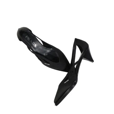 Prada Black Silk Mid Heel Pumps In Black