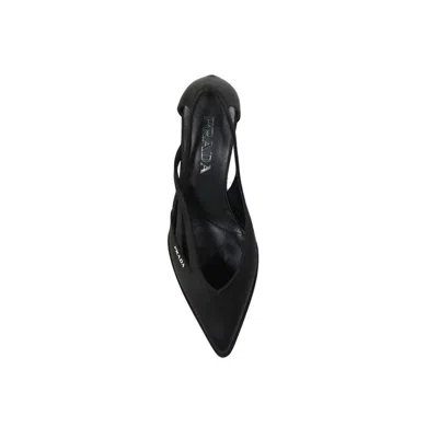 Prada Black Silk Mid Heel Pumps In Black