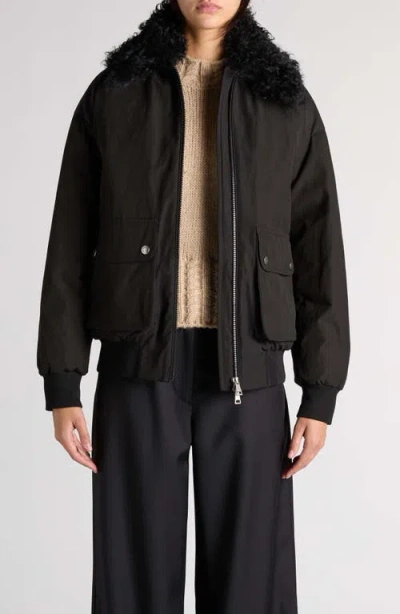 Moncler Rougequeue Shearling-trimmed Down Jacket In Black