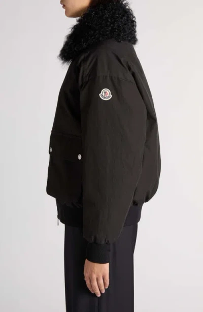 Moncler Rougequeue Shearling-trimmed Down Jacket In Black