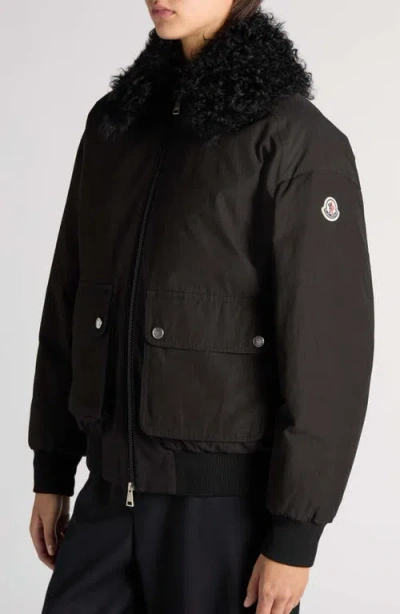 Moncler Rougequeue Shearling-trimmed Down Jacket In Black