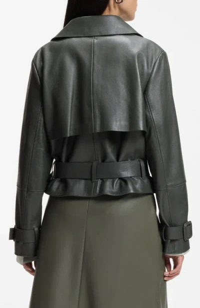 Hugo Boss Belted Double-breasted Jacket In Green