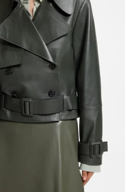 Hugo Boss Belted Double-breasted Jacket In Green