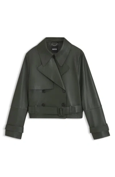 Hugo Boss Belted Double-breasted Jacket In Green