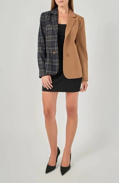 Endless Rose Two-tone Plaid Blazer In Multi