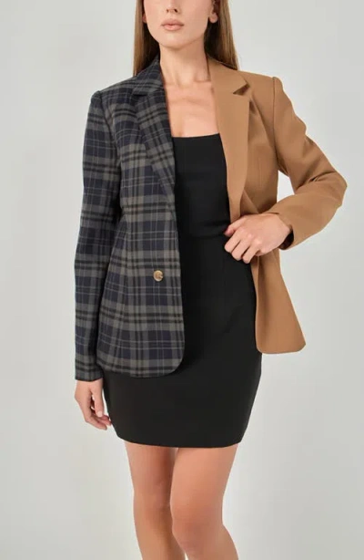 Endless Rose Two-tone Plaid Blazer In Multi