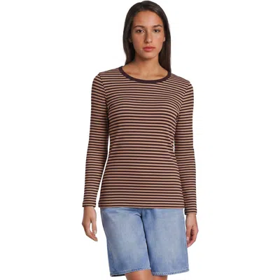 Lands' End Plus Size Long Sleeve Micro Rib T-shirt In Brown