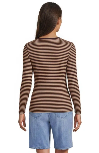 Lands' End Plus Size Long Sleeve Micro Rib T-shirt In Brown