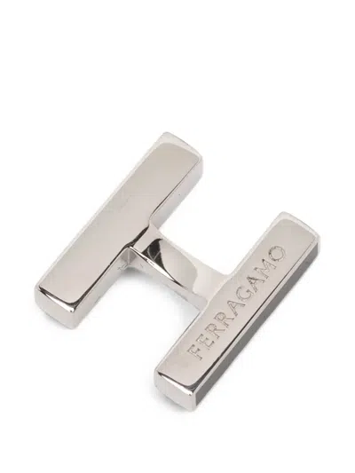 Ferragamo Logo-engraved Rectangle Cufflinks In Metallic