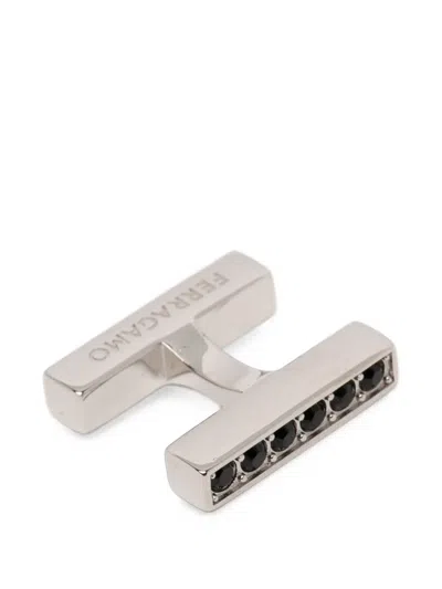 Ferragamo Logo-engraved Rectangle Cufflinks In Metallic