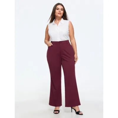 Bloomchic Stretch Button Zipper Flare Pants In Red