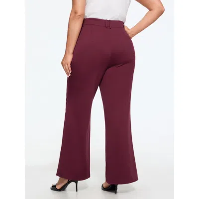 Bloomchic Stretch Button Zipper Flare Pants In Red