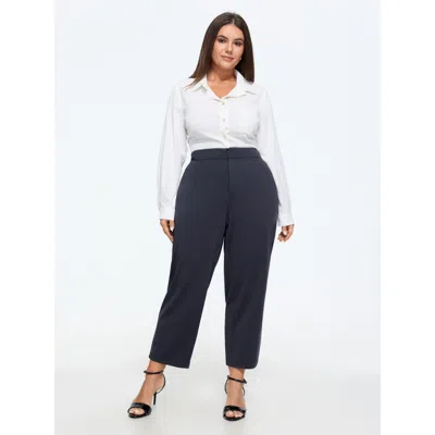 Bloomchic Stretch Solid Pockets Straight Leg Pants In Black